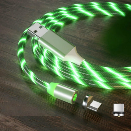 2 in 1 USB to Type-C / USB-C + Micro USB Magnetic Absorption Colorful Streamer Charging Cable, Length: 1m(Green Light)-garmade.com