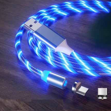 2 in 1 USB to Type-C / USB-C + Micro USB Magnetic Absorption Colorful Streamer Charging Cable, Length: 1m(Blue Light)-garmade.com
