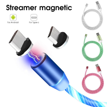 2 in 1 USB to Type-C / USB-C + Micro USB Magnetic Absorption Colorful Streamer Charging Cable, Length: 1m(Blue Light)-garmade.com