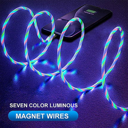 2 in 1 USB to Type-C / USB-C + Micro USB Magnetic Absorption Colorful Streamer Charging Cable, Length: 1m(Colorful Light)-garmade.com