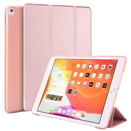 Three-folding Surface PU Leather TPU Matte Soft Bottom Case with Holder & Sleep / Wake-up Function For iPad 10.2 2021 / 2020 / 2019 / iPad Pro 10.5 inch(Rose Gold)-garmade.com