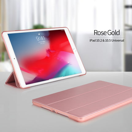 Three-folding Surface PU Leather TPU Matte Soft Bottom Case with Holder & Sleep / Wake-up Function For iPad 10.2 2021 / 2020 / 2019 / iPad Pro 10.5 inch(Rose Gold)-garmade.com