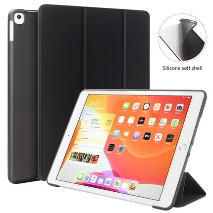 Three-folding Surface PU Leather TPU Matte Soft Bottom Case with Holder & Sleep / Wake-up Function For iPad 10.2 2021 / 2020 / 2019 / iPad Pro 10.5 inch(Navy Blue)-garmade.com