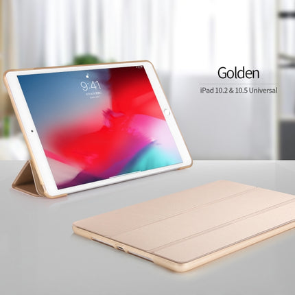 Three-folding Surface PU Leather TPU Matte Soft Bottom Case with Holder & Sleep / Wake-up Function For iPad 10.2 2021 / 2020 / 2019 / iPad Pro 10.5 inch(Gold)-garmade.com