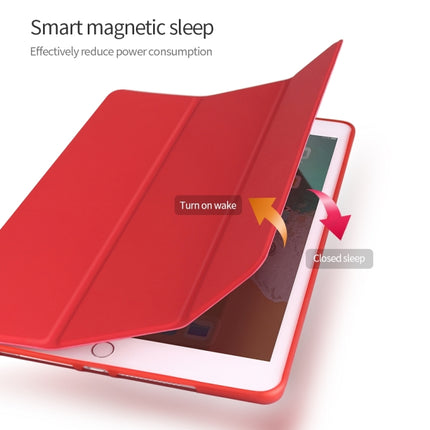 Three-folding Surface PU Leather TPU Matte Soft Bottom Case with Holder & Sleep / Wake-up Function For iPad 10.2 2021 / 2020 / 2019 / iPad Pro 10.5 inch (Purple)-garmade.com