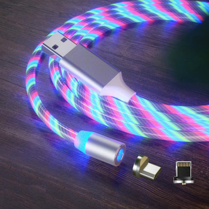 2 in 1 USB to 8 Pin + Micro USB Magnetic Suction Colorful Streamer Mobile Phone Charging Cable, Length: 1m(Color Light)-garmade.com