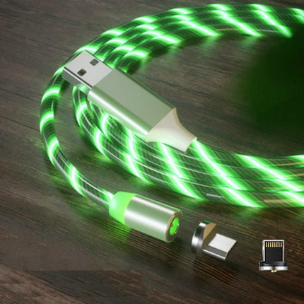 2 in 1 USB to 8 Pin + Micro USB Magnetic Suction Colorful Streamer Mobile Phone Charging Cable, Length: 1m(Green Light)-garmade.com