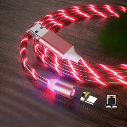 2 in 1 USB to 8 Pin + Type-C / USB-C Magnetic Absorption Colorful Streamer Mobile Phone Charging Cable, Length: 1m(Red Light)-garmade.com