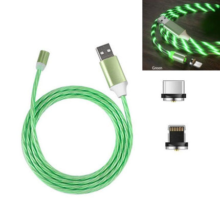 2 in 1 USB to 8 Pin + Type-C / USB-C Magnetic Absorption Colorful Streamer Mobile Phone Charging Cable, Length: 1m(Green Light)-garmade.com