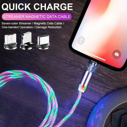 3 in 1 USB to 8 Pin + Type-C / USB-C + Micro USB Magnetic Absorption Colorful Streamer Charging Cable, Length: 1m(Color Light)-garmade.com