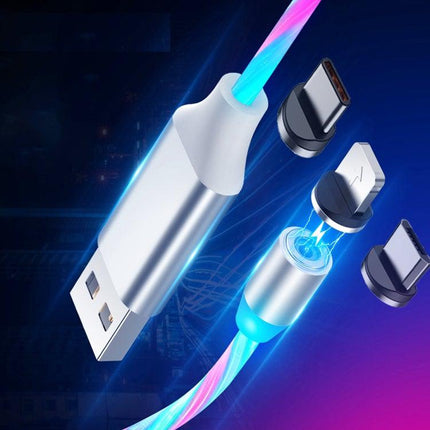 3 in 1 USB to 8 Pin + Type-C / USB-C + Micro USB Magnetic Absorption Colorful Streamer Charging Cable, Length: 1m(Color Light)-garmade.com