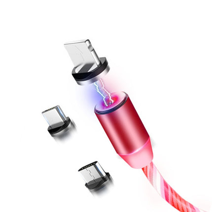 3 in 1 USB to 8 Pin + Type-C / USB-C + Micro USB Magnetic Absorption Colorful Streamer Charging Cable, Length: 1m(Red Light)-garmade.com