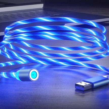 3 in 1 USB to 8 Pin + Type-C / USB-C + Micro USB Magnetic Absorption Colorful Streamer Charging Cable, Length: 1m(Blue Light)-garmade.com