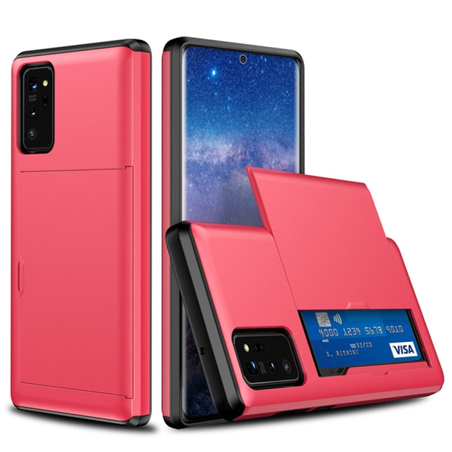 For Samsung Note20 Shockproof Rugged Armor Protective Case with Card Slot(Red)-garmade.com