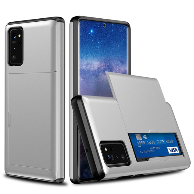 For Samsung Note20 Shockproof Rugged Armor Protective Case with Card Slot(Silver)-garmade.com