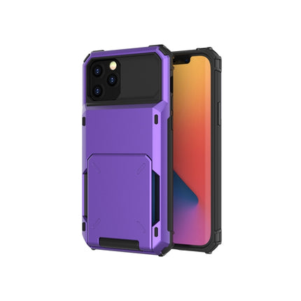 For iPhone 12 mini Scratch-Resistant Shockproof Heavy Duty Rugged Armor Protective Case with Card Slot(Purple)-garmade.com