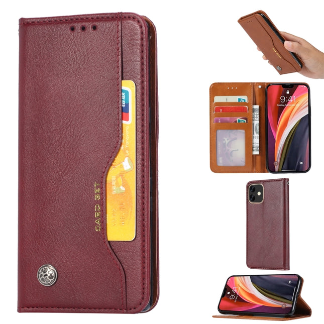 For iPhone 12 mini Knead Skin Texture Horizontal Flip Leather Case with Photo Frame & Holder & Card Slots & Wallet(Wine Red)-garmade.com