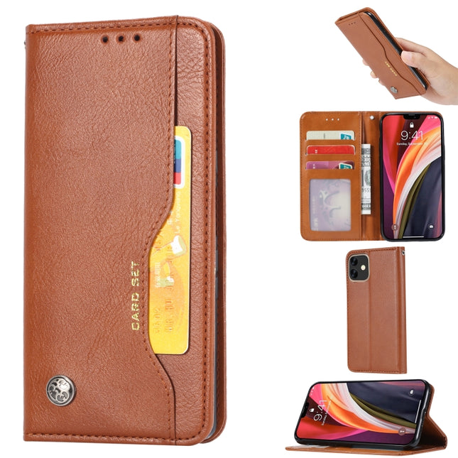 For iPhone 12 mini Knead Skin Texture Horizontal Flip Leather Case with Photo Frame & Holder & Card Slots & Wallet(Brown)-garmade.com