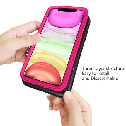 For iPhone 11 Wave Pattern 3 in 1 Silicone+PC Shockproof Protective Case(Black+Hot Pink)-garmade.com