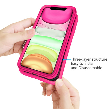 For iPhone 11 Wave Pattern 3 in 1 Silicone+PC Shockproof Protective Case(Hot Pink)-garmade.com