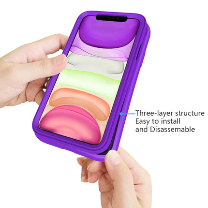 For iPhone 11 Wave Pattern 3 in 1 Silicone+PC Shockproof Protective Case(Purple)-garmade.com