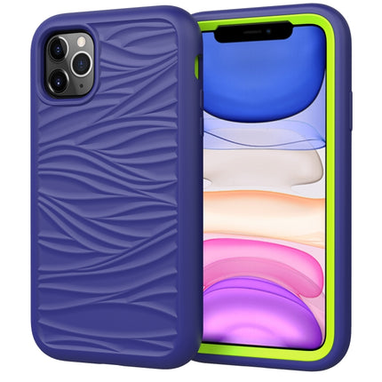 For iPhone 11 Pro Wave Pattern 3 in 1 Silicone+PC Shockproof Protective Case(Navy+Olivine)-garmade.com