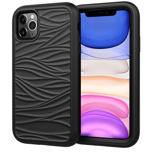 For iPhone 11 Pro Wave Pattern 3 in 1 Silicone+PC Shockproof Protective Case(Black)-garmade.com