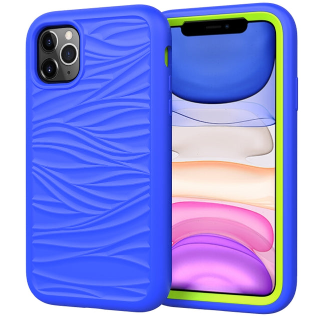 For iPhone 11 Pro Wave Pattern 3 in 1 Silicone+PC Shockproof Protective Case(Blue+Olivine)-garmade.com