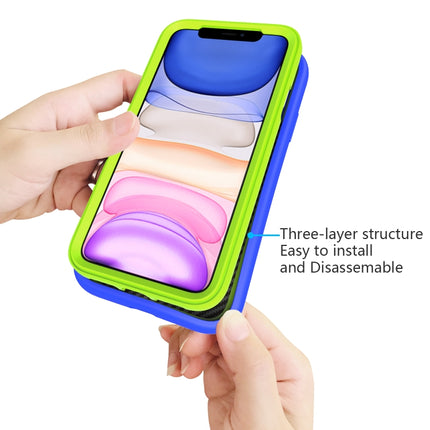 For iPhone 11 Pro Wave Pattern 3 in 1 Silicone+PC Shockproof Protective Case(Blue+Olivine)-garmade.com