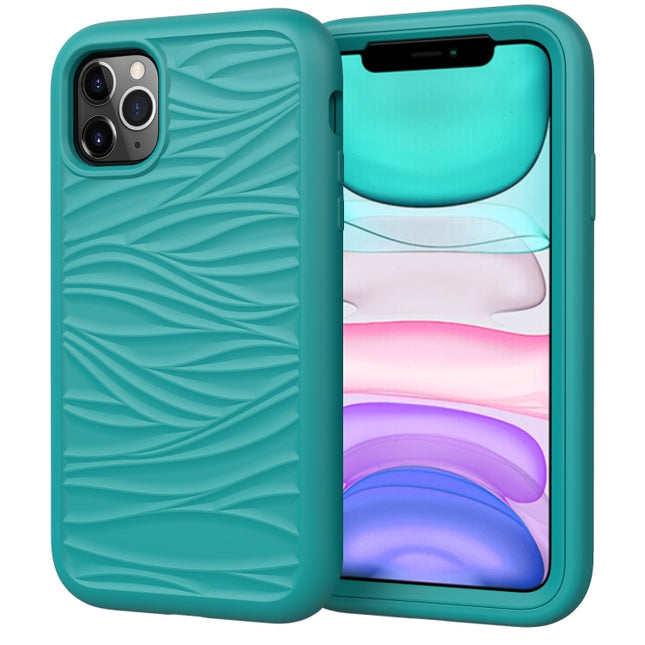 For iPhone 11 Pro Wave Pattern 3 in 1 Silicone+PC Shockproof Protective Case(Dark Sea Green)-garmade.com