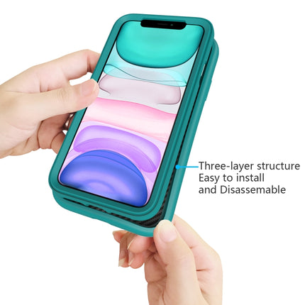 For iPhone 11 Pro Wave Pattern 3 in 1 Silicone+PC Shockproof Protective Case(Dark Sea Green)-garmade.com