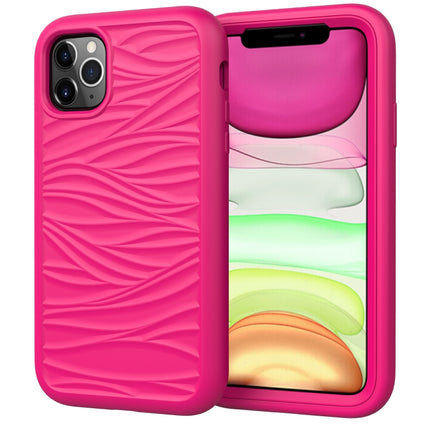 For iPhone 11 Pro Wave Pattern 3 in 1 Silicone+PC Shockproof Protective Case(Hot Pink)-garmade.com