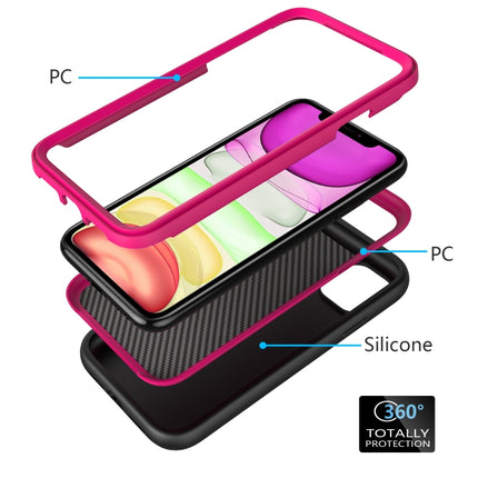 For iPhone 11 Pro Max Wave Pattern 3 in 1 Silicone+PC Shockproof Protective Case(Black+Hot Pink)-garmade.com