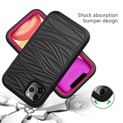 For iPhone 11 Pro Max Wave Pattern 3 in 1 Silicone+PC Shockproof Protective Case(Black+Hot Pink)-garmade.com