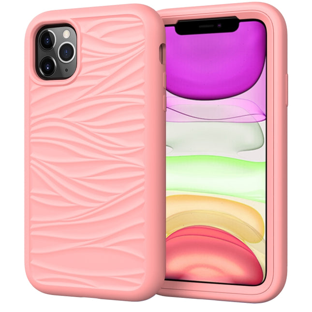 For iPhone 11 Pro Max Wave Pattern 3 in 1 Silicone+PC Shockproof Protective Case(Rose Gold)-garmade.com