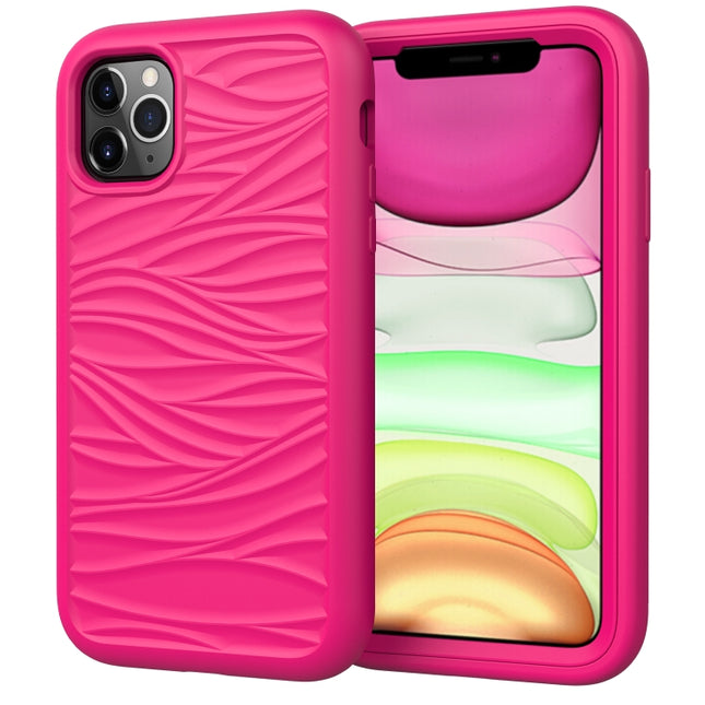 For iPhone 11 Pro Max Wave Pattern 3 in 1 Silicone+PC Shockproof Protective Case(Hot Pink)-garmade.com