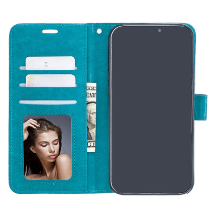 For iPhone 12 Pro Max Crazy Horse Texture Horizontal Flip Leather Case with Holder & Card Slots & Wallet & Photo Frame(Blue)-garmade.com