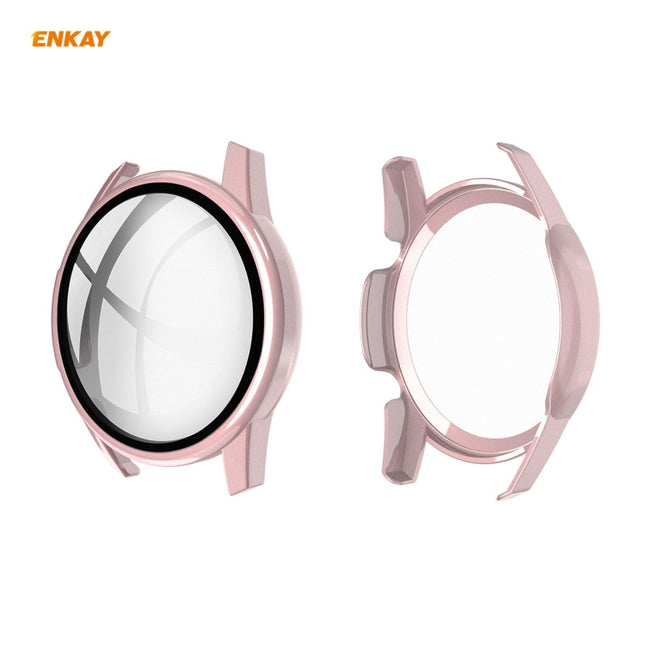 For Huawei Watch GT 2 46mm ENKAY Hat-Prince ENK-AC8202 Full Coverage PC Frosted Case + 9H Tempered Glass Protector(Pink)-garmade.com