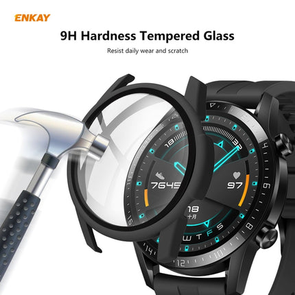 For Huawei Watch GT 2 46mm ENKAY Hat-Prince ENK-AC8202 Full Coverage PC Frosted Case + 9H Tempered Glass Protector(Pink)-garmade.com