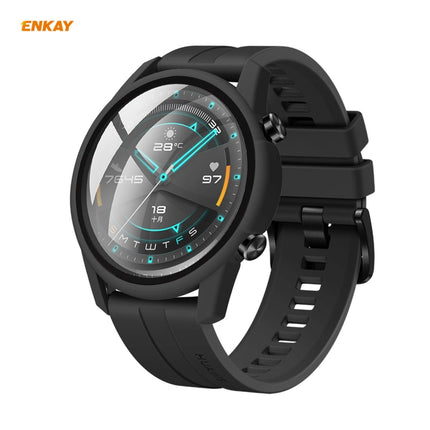 For Huawei Watch GT 2 46mm ENKAY Hat-Prince ENK-AC8202 Full Coverage PC Frosted Case + 9H Tempered Glass Protector(Black)-garmade.com