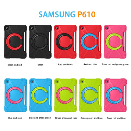 For Samsung Galaxy Tab S6 Lite P610 PC + Silicone Shockproof Combination Case with 360 Degree Rotating Holder & Handle & Pen Slot(Black + Red)-garmade.com