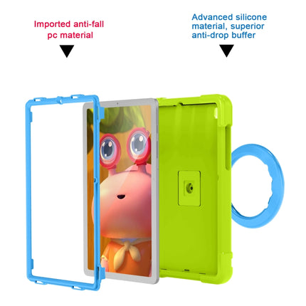 For Samsung Galaxy Tab S6 Lite P610 PC + Silicone Shockproof Combination Case with 360 Degree Rotating Holder & Handle & Pen Slot(Glass Green + Blue)-garmade.com