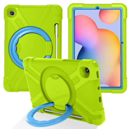 For Samsung Galaxy Tab S6 Lite P610 PC + Silicone Shockproof Combination Case with 360 Degree Rotating Holder & Handle & Pen Slot(Glass Green + Blue)-garmade.com