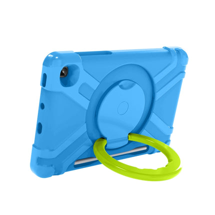 For Samsung Galaxy Tab S6 Lite P610 PC + Silicone Shockproof Combination Case with 360 Degree Rotating Holder & Handle & Pen Slot(Blue + Grass Green)-garmade.com