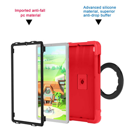 For Samsung Galaxy Tab S6 Lite P610 PC + Silicone Shockproof Combination Case with 360 Degree Rotating Holder & Handle & Pen Slot(Red + Black)-garmade.com