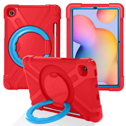 For Samsung Galaxy Tab S6 Lite P610 PC + Silicone Shockproof Combination Case with 360 Degree Rotating Holder & Handle & Pen Slot(Red + Blue)-garmade.com