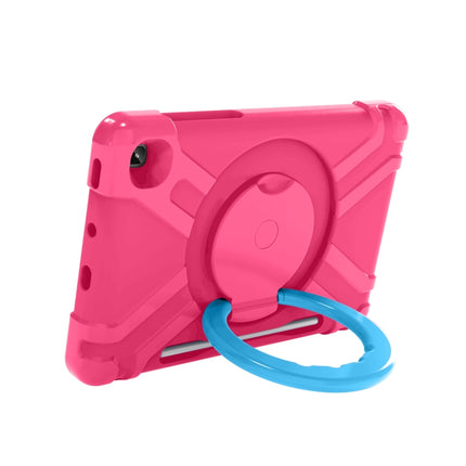 For Samsung Galaxy Tab S6 Lite P610 PC + Silicone Shockproof Combination Case with 360 Degree Rotating Holder & Handle & Pen Slot(Rose Red + Blue)-garmade.com
