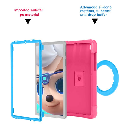 For Samsung Galaxy Tab S6 Lite P610 PC + Silicone Shockproof Combination Case with 360 Degree Rotating Holder & Handle & Pen Slot(Rose Red + Blue)-garmade.com