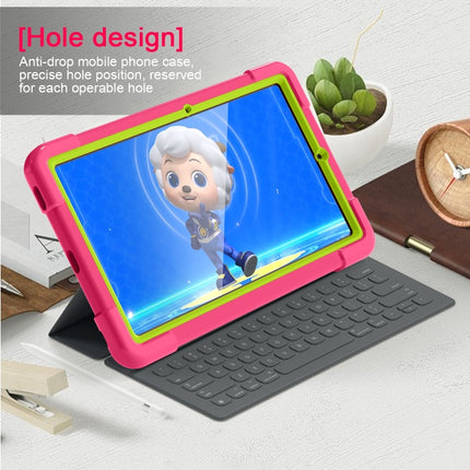 For Samsung Galaxy Tab S6 Lite P610 PC + Silicone Shockproof Combination Case with 360 Degree Rotating Holder & Handle & Pen Slot(Rose Red + Grass Green)-garmade.com