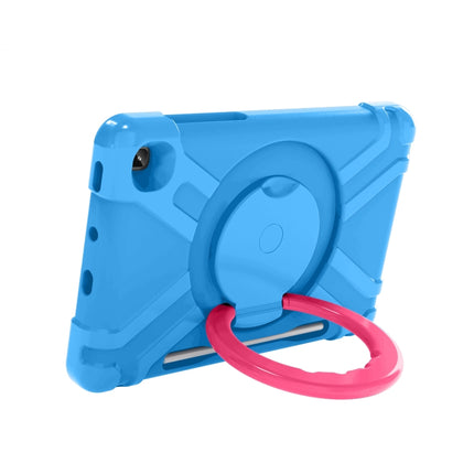 For Samsung Galaxy Tab S6 Lite P610 PC + Silicone Shockproof Combination Case with 360 Degree Rotating Holder & Handle & Pen Slot(Blue + Rose Red)-garmade.com